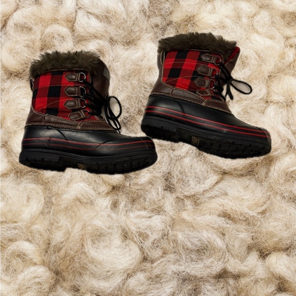 Natural Reflections Shoes - Natural Reflections Red Buffalo Plaid Faux Fur Winter Rain Boots